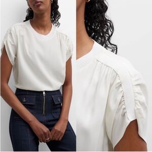 Cinq a Sept Lorainne Short Ruched Sleeve 100% Silk Top Ivory